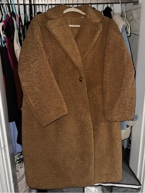 Uniqlo Chestnut Teddy Longline Coat - Warm Brown